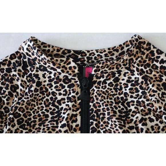 Betsey Johnson Women's Sz M Leopard Print L/S Scuba Zip-Up 1-Piece Swimsuit - Picture 4 of 10